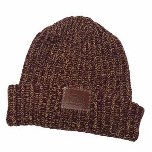 Love Your Melon knit hat in maroon and gold